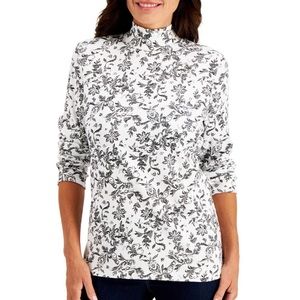 Black and White Long Sleeve Mock Neck Top